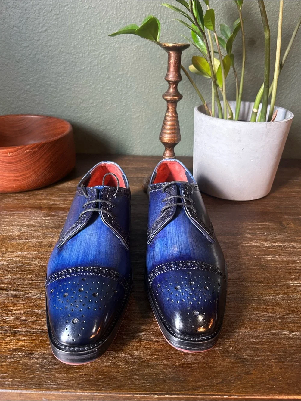 MANWALK Men's Blue Leather Cap-Toe Oxford Shoes